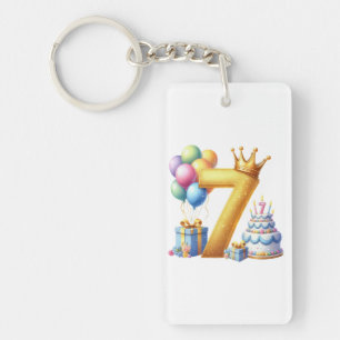 Golden 7th Birthday Key Ring