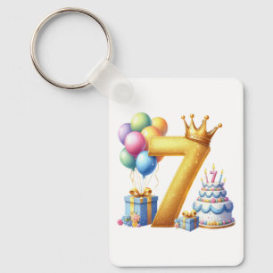 Golden 7th Birthday Key Ring