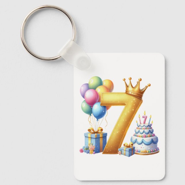 Golden 7th Birthday Key Ring (Front)