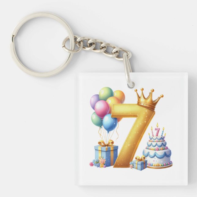 Golden 7th Birthday Key Ring (Front)