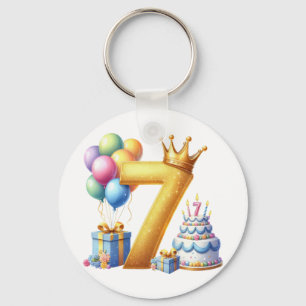 Golden 7th Birthday Key Ring