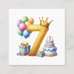 Golden 7th Birthday Square Business Card