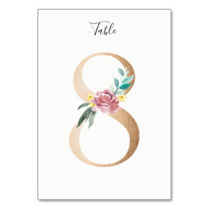 Golden 8 Floral Table Number Card