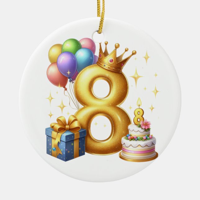 Golden 8th Birthday Ceramic Ornament (Front)