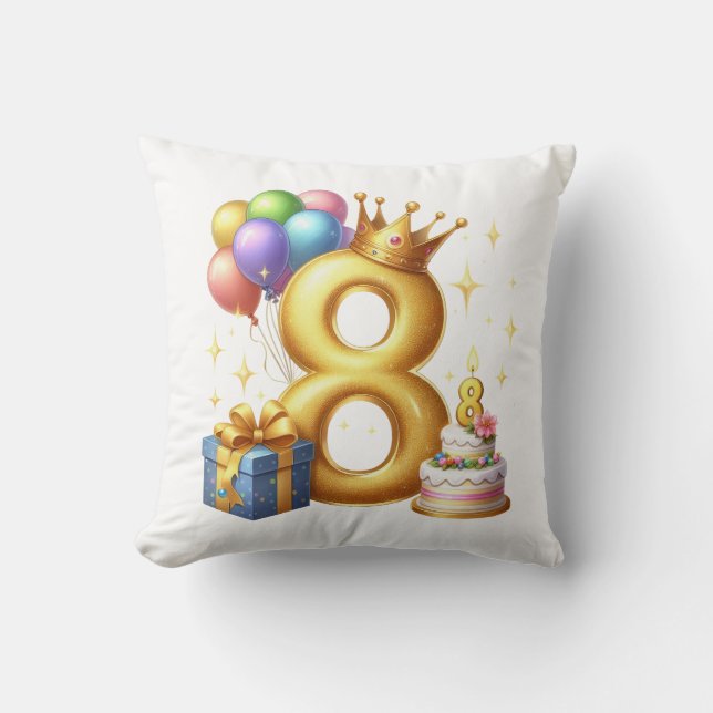 Golden 8th Birthday Cushion (Front)