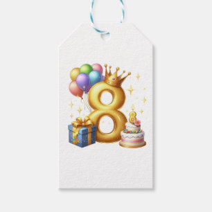 Golden 8th Birthday Gift Tags
