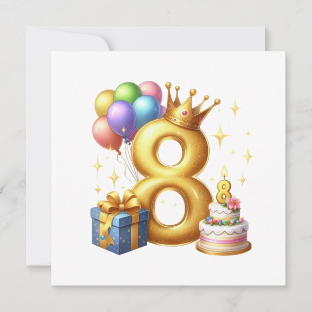 Golden 8th Birthday Invitation (Front)