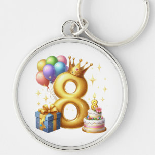 Golden 8th Birthday Key Ring