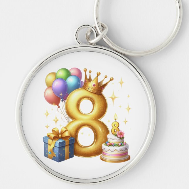 Golden 8th Birthday Key Ring (Front)