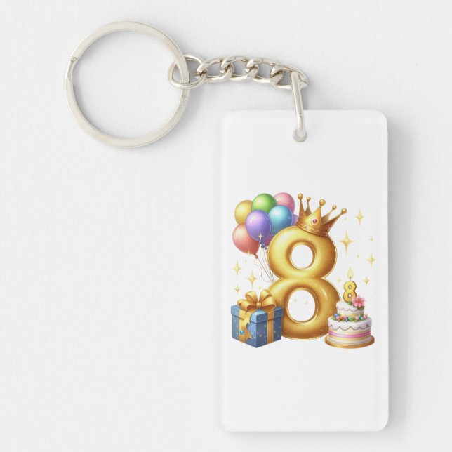 Golden 8th Birthday Key Ring (Front)