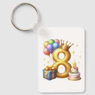Golden 8th Birthday Key Ring