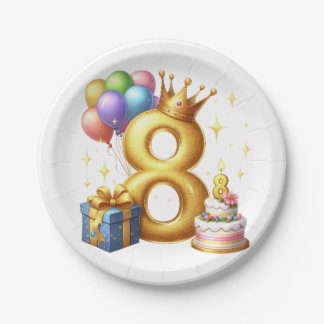 Golden 8th Birthday Paper Plate