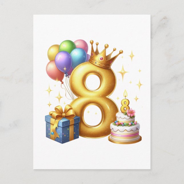 Golden 8th Birthday Postcard (Front)