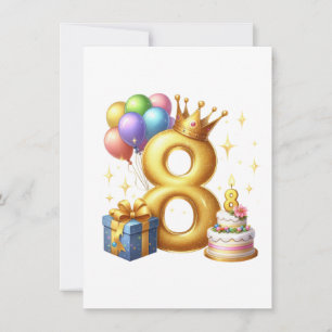 Golden 8th Birthday Thank You Card