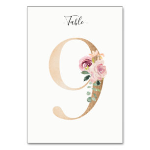 Golden 9 Floral Table Number Card