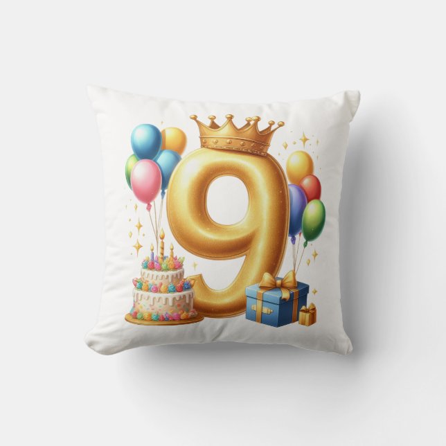 Golden 9th Birthday Cushion (Front)