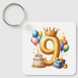 Golden 9th Birthday Key Ring