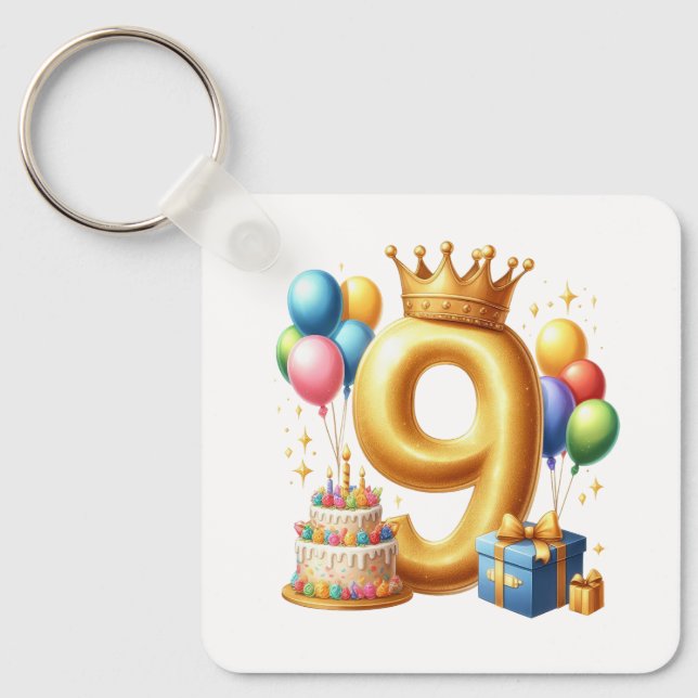 Golden 9th Birthday Key Ring (Front)