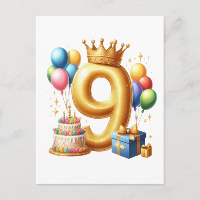 Golden 9th Birthday Postcard (Front)