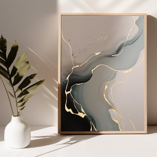 Golden Abstract Art Illuminated Poster Foil Gold