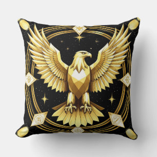 Golden Abstract Eagle Geometric Power Bird Cushion