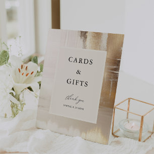 Golden Abstract Elegant Wedding Cards and Gifts Pedestal Sign