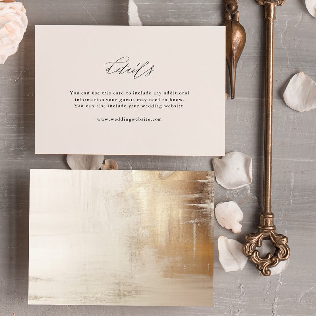 Golden Abstract | Elegant Wedding Details Enclosure Card (An elegant, neutral ivory beige wedding details insert card with a glamorous abstract gold back)