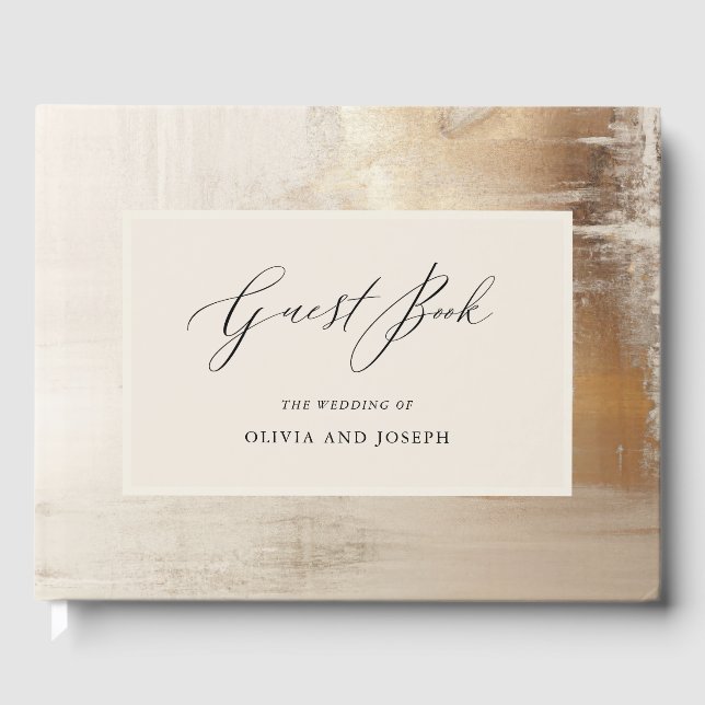 Golden Abstract | Elegant Wedding Guest Book (Front)