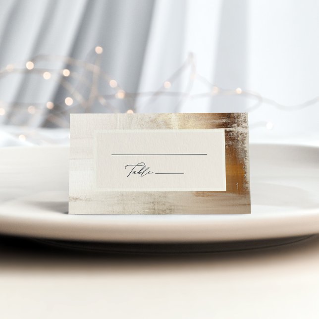 Golden Abstract | Elegant Wedding Place Card (These elegant wedding table cards feature a faux gold abstract look with a neutral center)