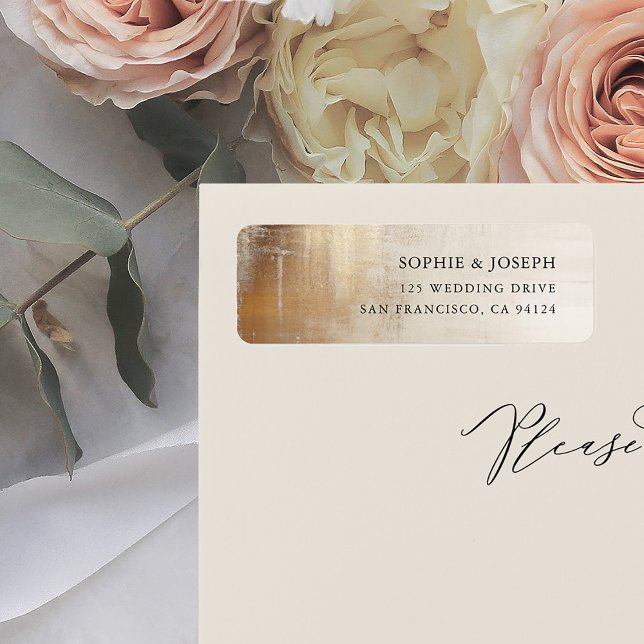 Golden Abstract | Elegant Wedding Return Address Label (An elegant, faux gold and neutral beige wedding return address label)