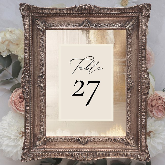 Golden Abstract | Elegant Wedding Table Number (A modern, faux gold abstract wedding table card with a neutral beige center and elegant calligraphy)