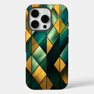 Golden Abstract Green Geometric  iPhone 16 Pro Case