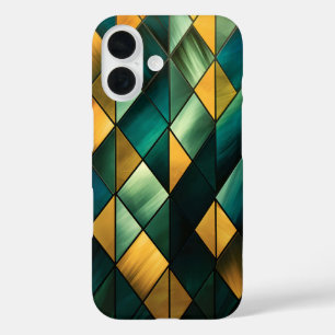 Golden Abstract Green Geometric  iPhone 16 Case