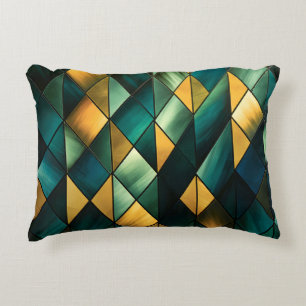 Golden Abstract Green Geometric Decorative Cushion