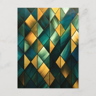 Golden Abstract Green Geometric Holiday Postcard
