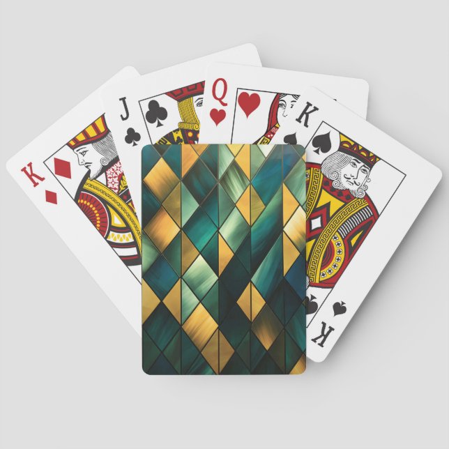 Golden Abstract Green Geometric  Playing Cards (Back)