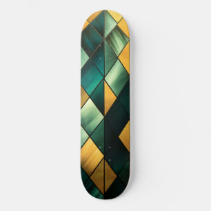 Golden Abstract Green Geometric Skateboard