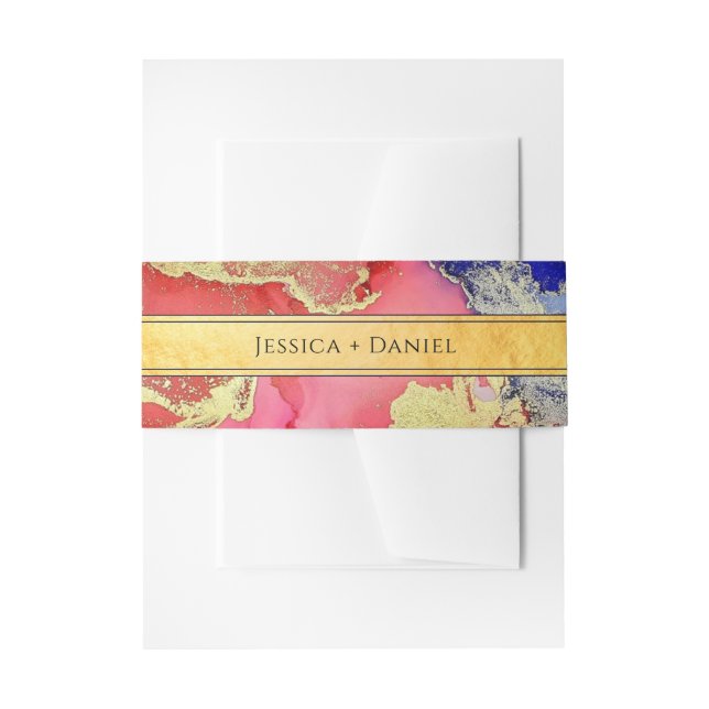 Golden Abstract Jewel Tone Art Wedding Invitation  Invitation Belly Band (Front Example)