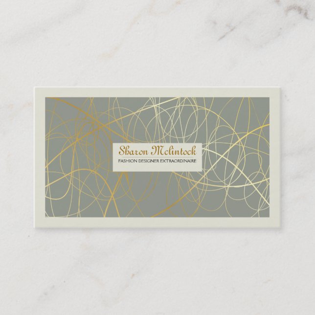 Golden Abstract Lines Business Card (Front)