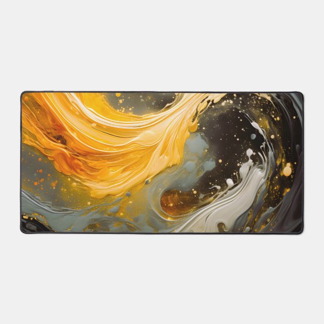 Golden Abstract Marble Modern Waves Desk Mat (Front)