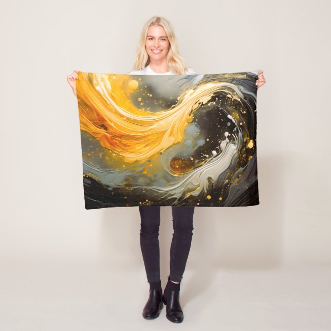 Golden Abstract Marble Modern Waves Fleece Blanket (In Situ)