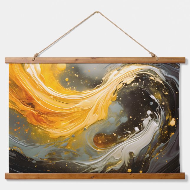 Golden Abstract Marble Modern Waves Hanging Tapestry (Front)