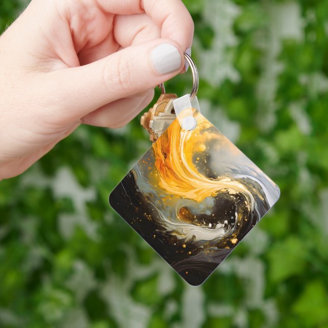 Golden Abstract Marble Modern Waves Key Ring (Hand)