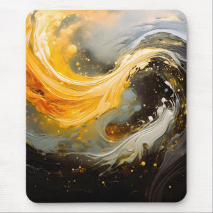 Golden Abstract Marble Modern Waves Mouse Pad