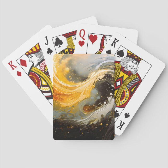 Golden Abstract Marble Modern Waves Playing Cards (Back)
