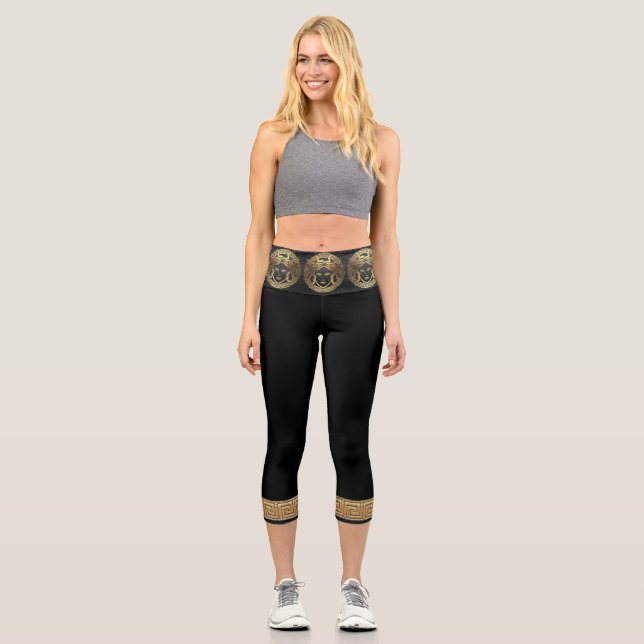 Golden Abstract Medusa  Capri Leggings (Front)