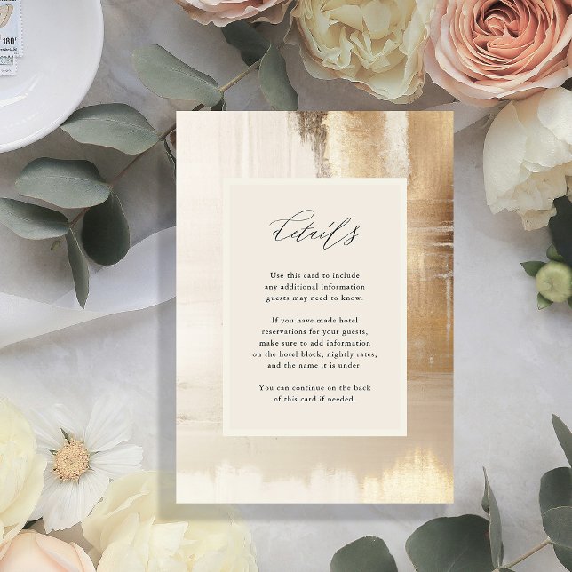 Golden Abstract | Modern Wedding Details Enclosure Card (An elegant, faux gold and neutral abstract design on this modern wedding details card)
