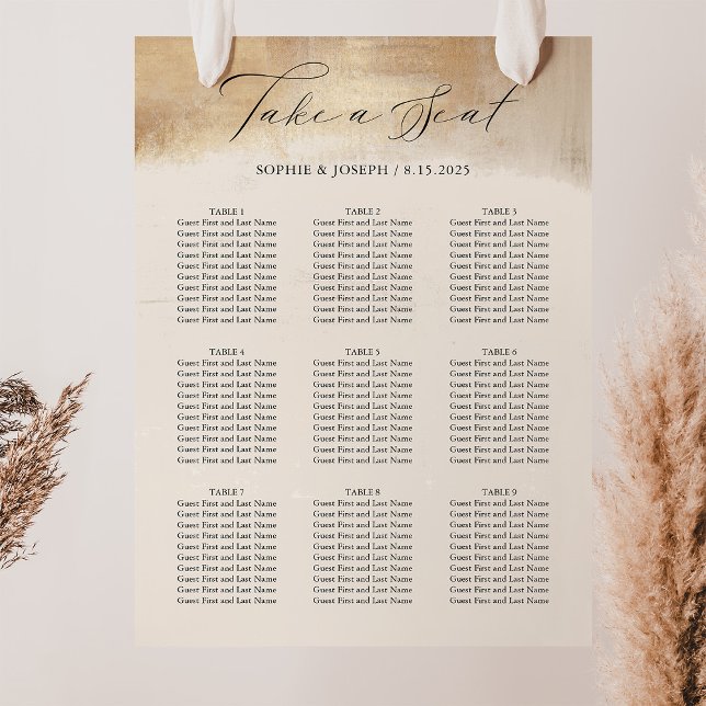 Golden Abstract | Modern Wedding Seating Chart (An elegant, faux gold abstract look on a neutral ivory beige wedding seating chart)