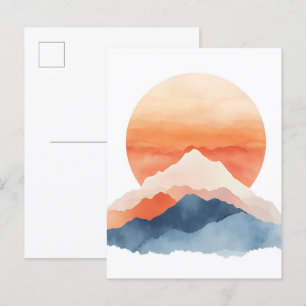 Golden Abstract Mountain Peak Sunrise Announcement Postcard