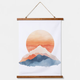 Golden Abstract Mountain Peak Sunrise Hanging Tapestry